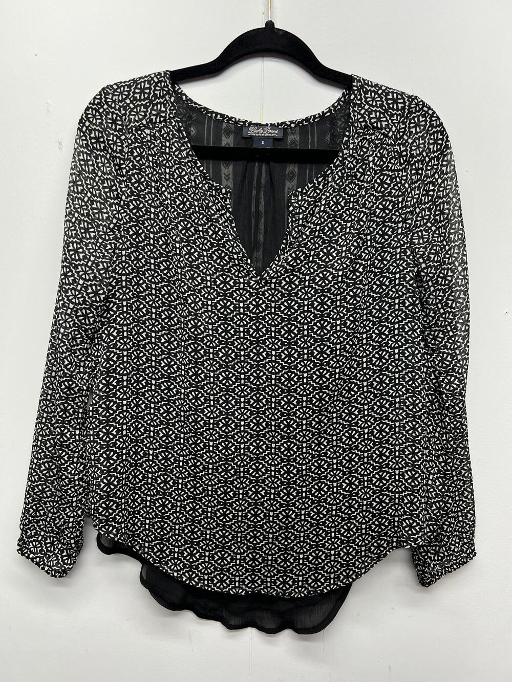 Lucky Brand Sheer Puff Sleeve Gauzy Dark Gray Top Women Small Career Work Dressy